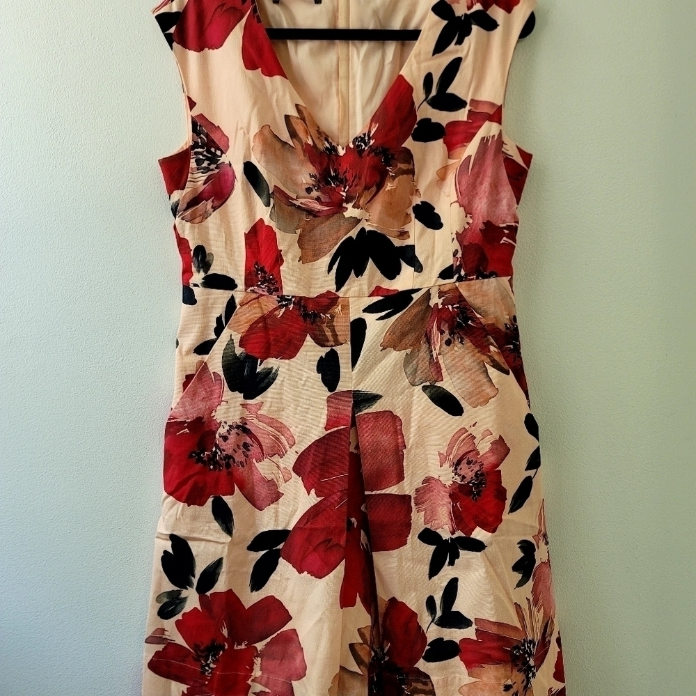 René Lézard Color Block Floral Midi dress